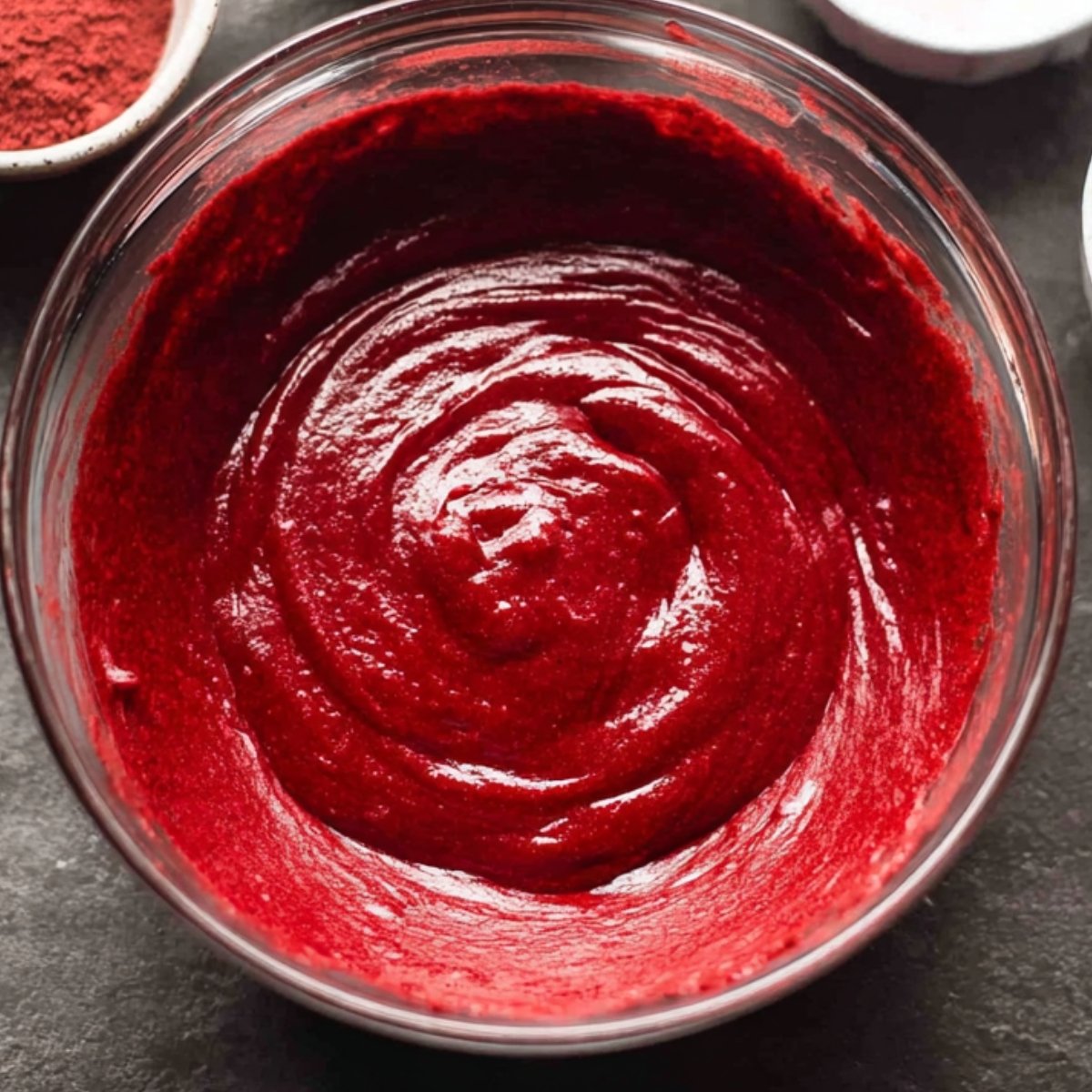 Easy Red Velvet Cupcakes Recipe 10 vibrant red mixture, possibly a red velvet cake batter.