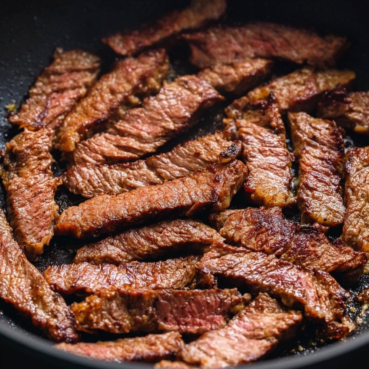 Easy Beef and Vegetable Stir Fry Recipe 11 Sliced beef strips cooking in a skillet until browned.