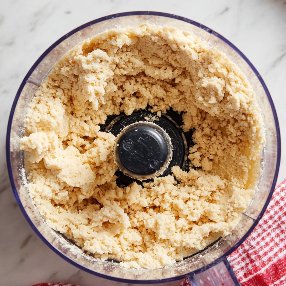 Easy Greek Honey Pie Recipe 10 The dough for a pie crust being processed in a food processor.