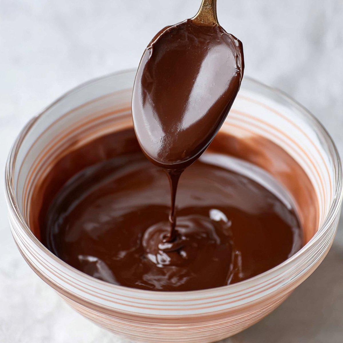 Easy Fudgy Brownie Cookies Recipe 10 Glossy melted chocolate in a bowl with a spoon.