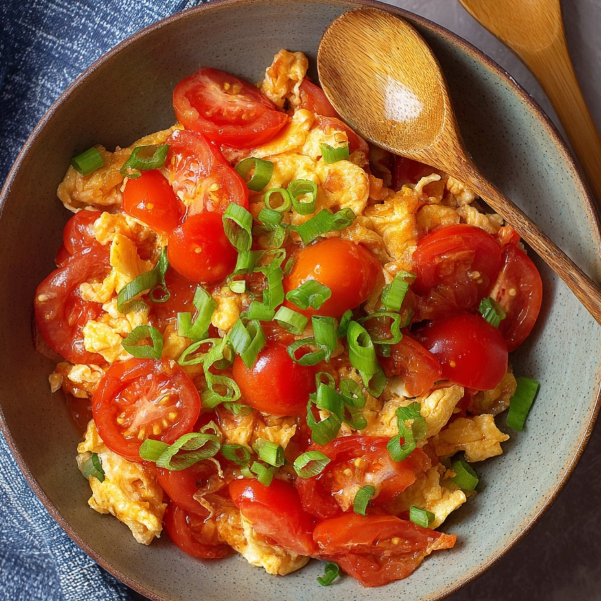Tomato Egg Stir-Fry, garnished with green onions.
