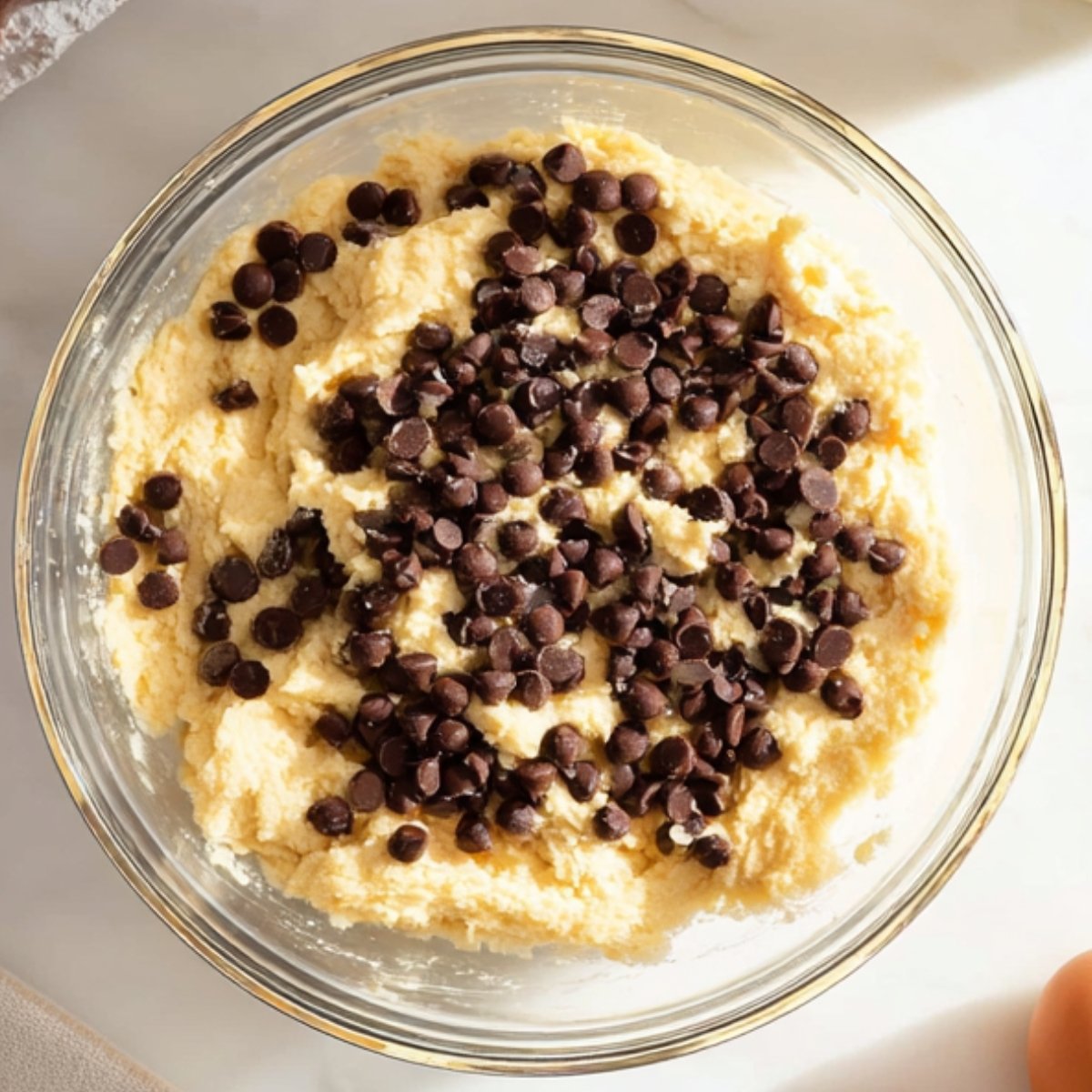 Best Chocolate Chip Pancakes Recipe 10 Bowl of pancake batter with chocolate chips.