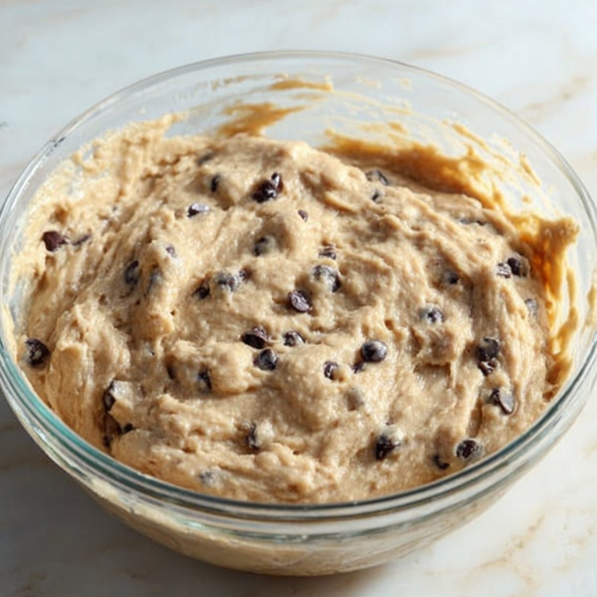 Best Blueberry Banana Bread 11 Bowl of banana bread batter with chocolate chips.