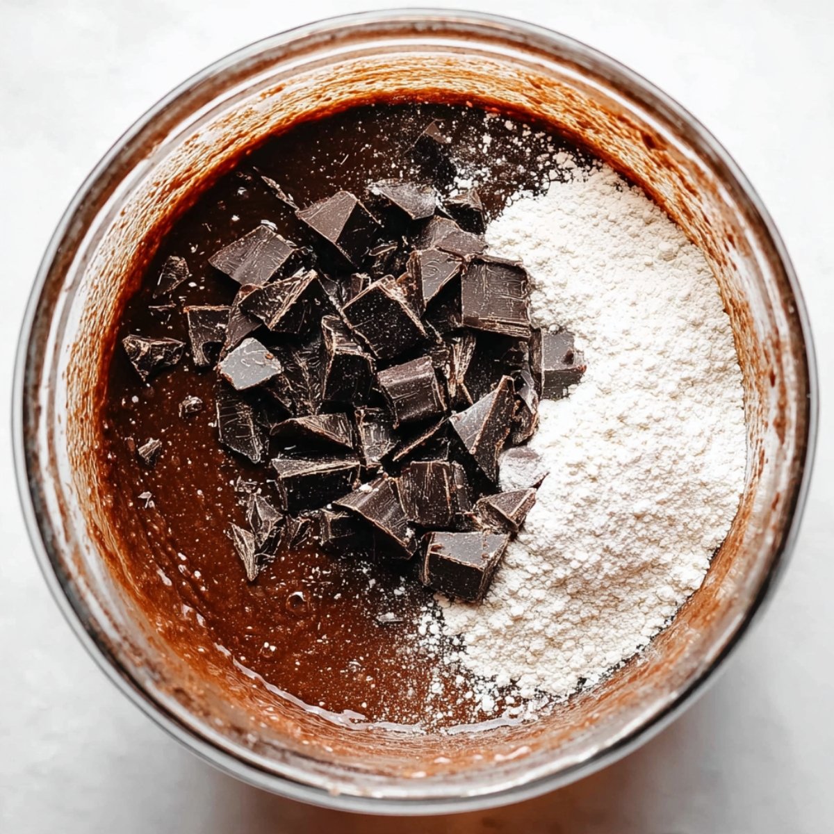 Easy Brown Butter Brownies 11 Image of chopped dark chocolate and flour added to brownie batter.