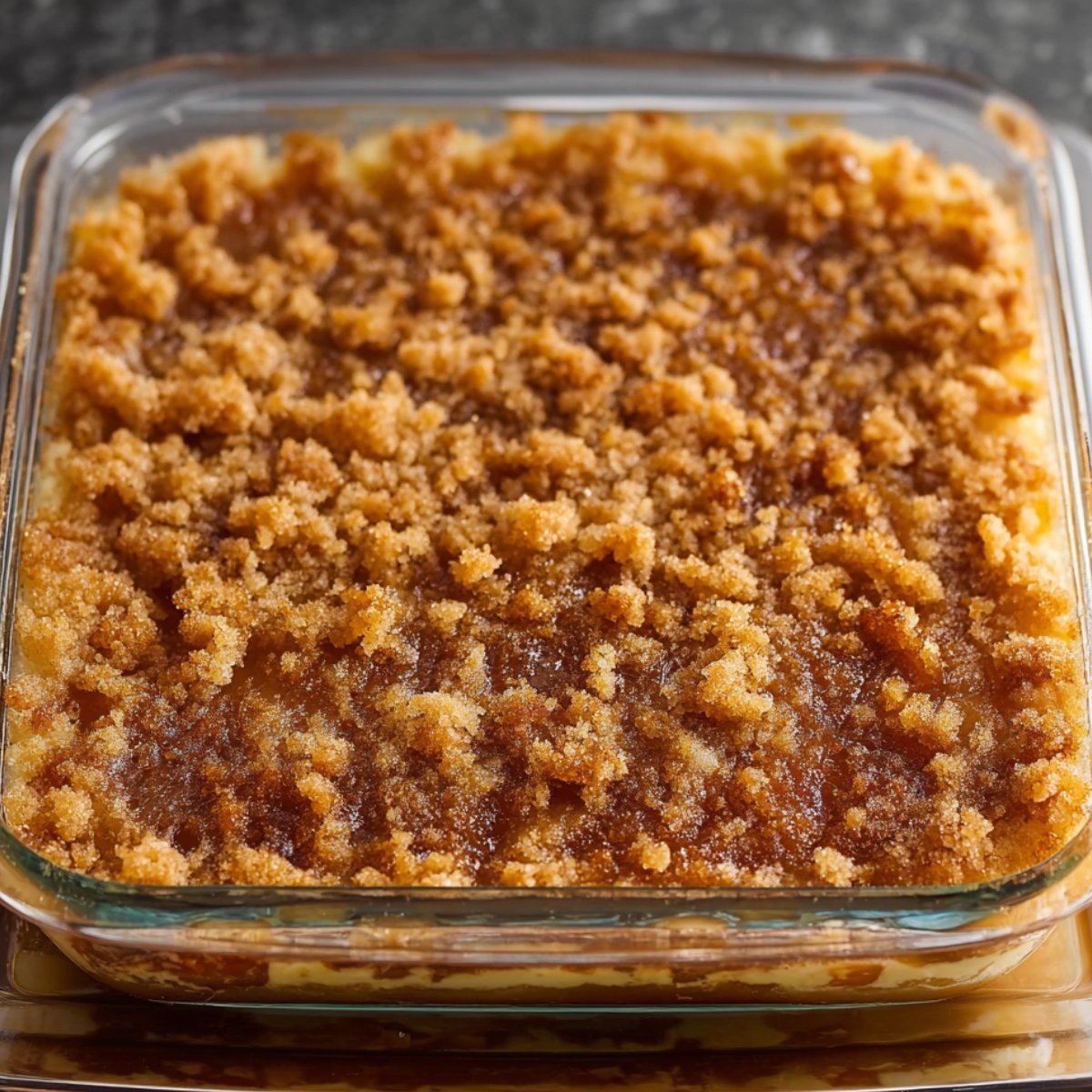Easy Blueberry Upside Down Cake 10 A cake with a brown sugar topping before baking.