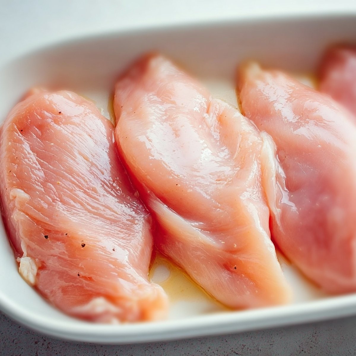 Easy Broccoli Bacon Cheddar Chicken Bake 10 Raw chicken breasts in a baking dish.