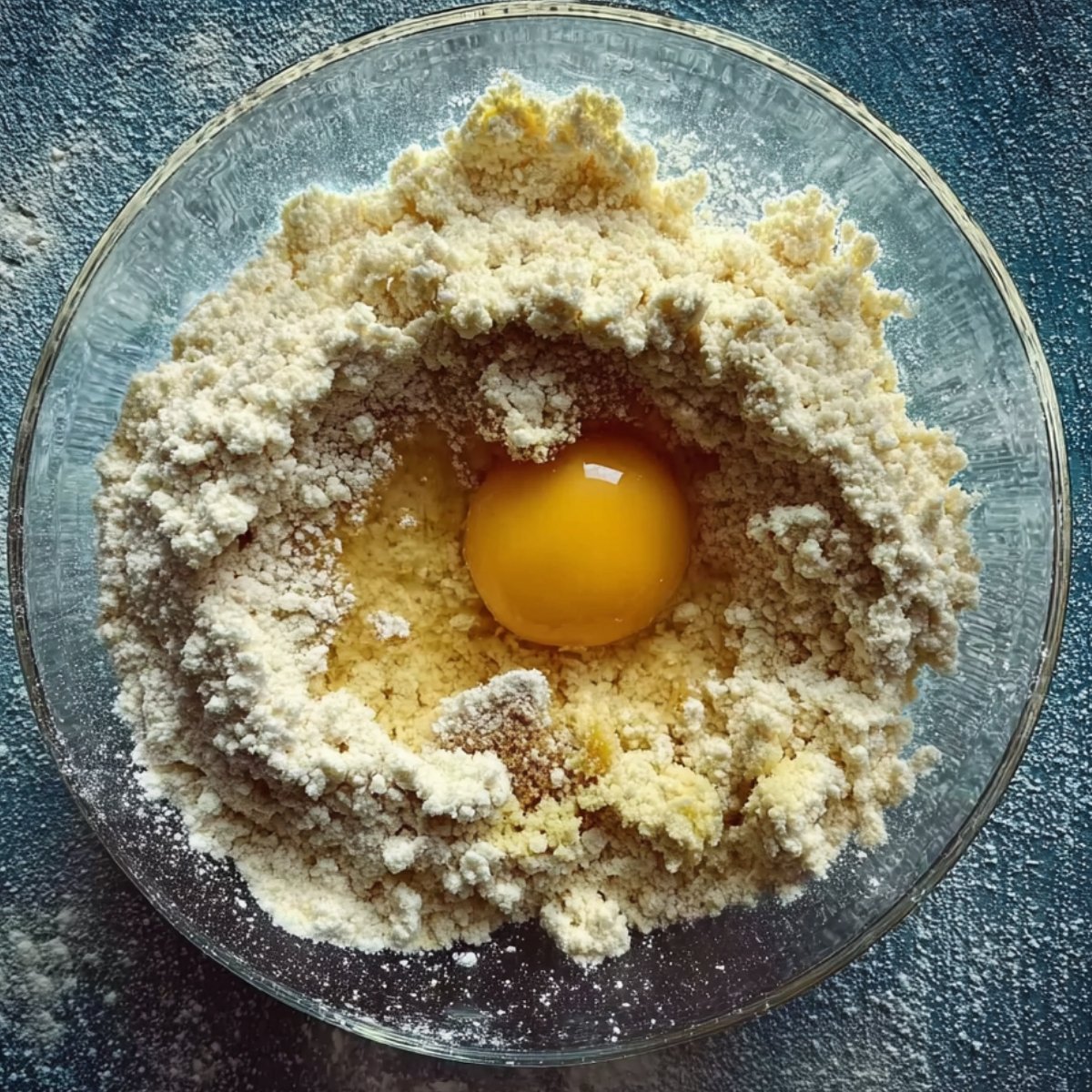 Easy Blueberry Ganache Tart Recipe 10 Egg yolk in a bowl of flour mixture.