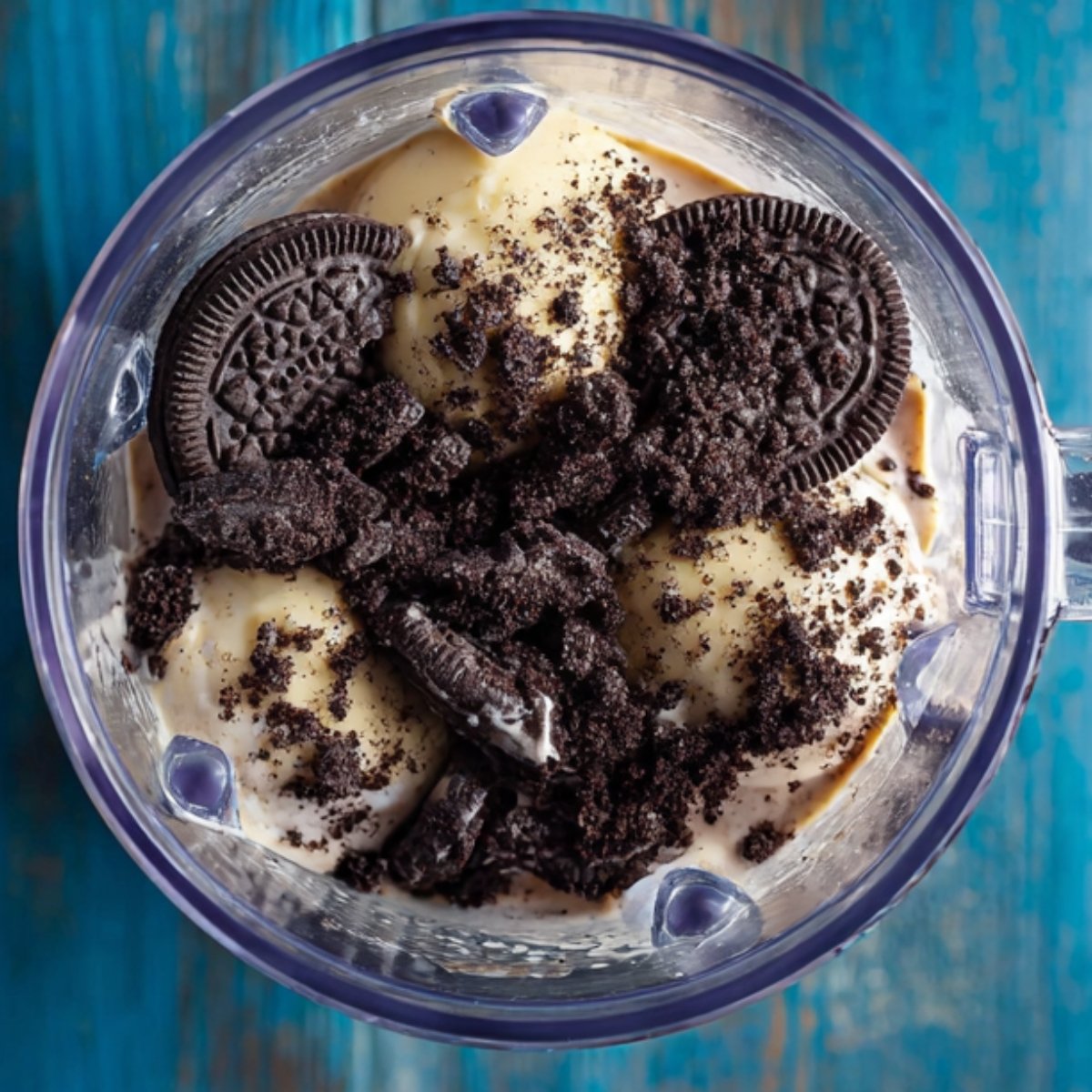 Easy Oreo Milkshake Recipe 10 Ice cream and Oreo cookies in a blender.
