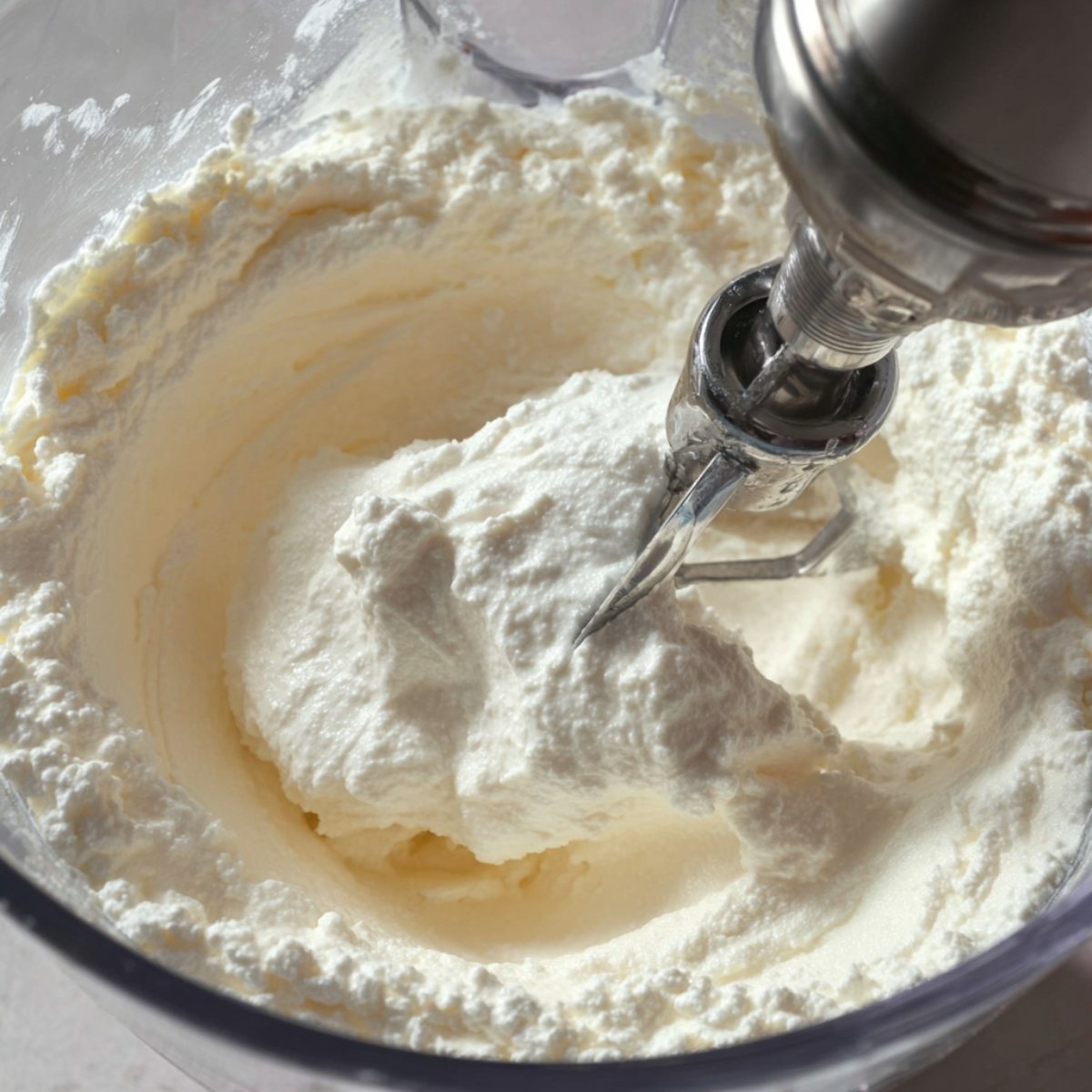 Best Cottage Cheese Pancakes 10 Image of cottage cheese being blended in a food processor.