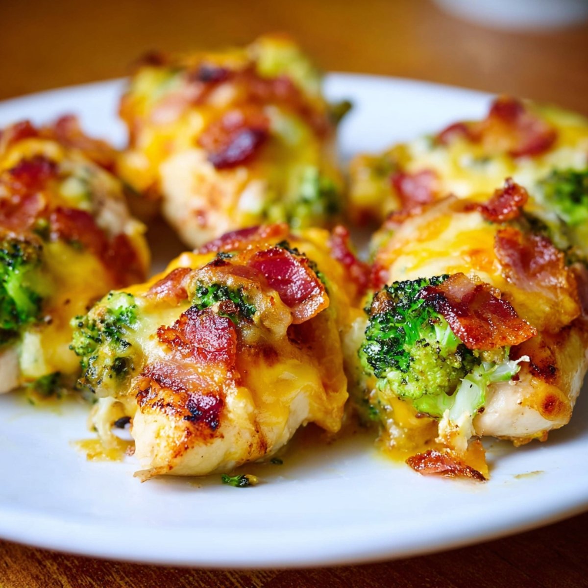Baked Broccoli Bacon Cheddar Chicken, and melted cheddar.