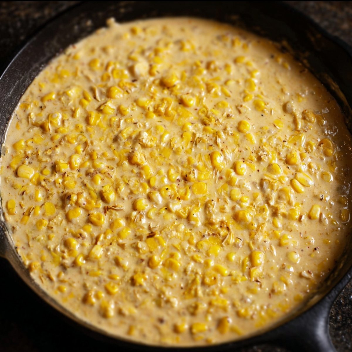 Easy Shrimp and Creamed Corn 11 Skillet of creamy corn mixture.