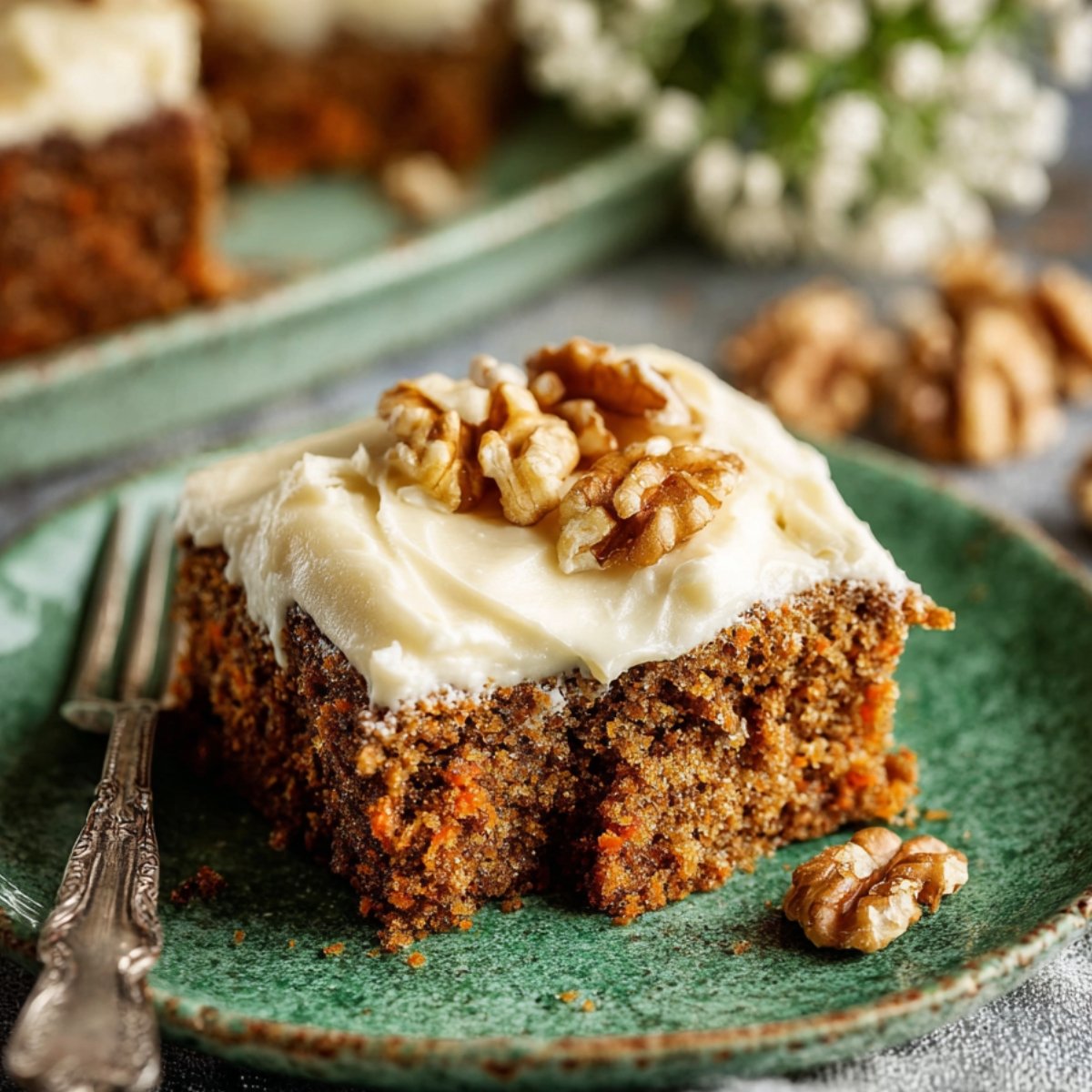 Carrot Cake Bars with cream cheese frosting and walnuts