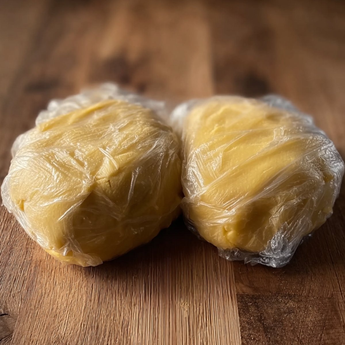 Easy Blueberry Ganache Tart Recipe 11 Two balls of pastry dough wrapped in plastic.