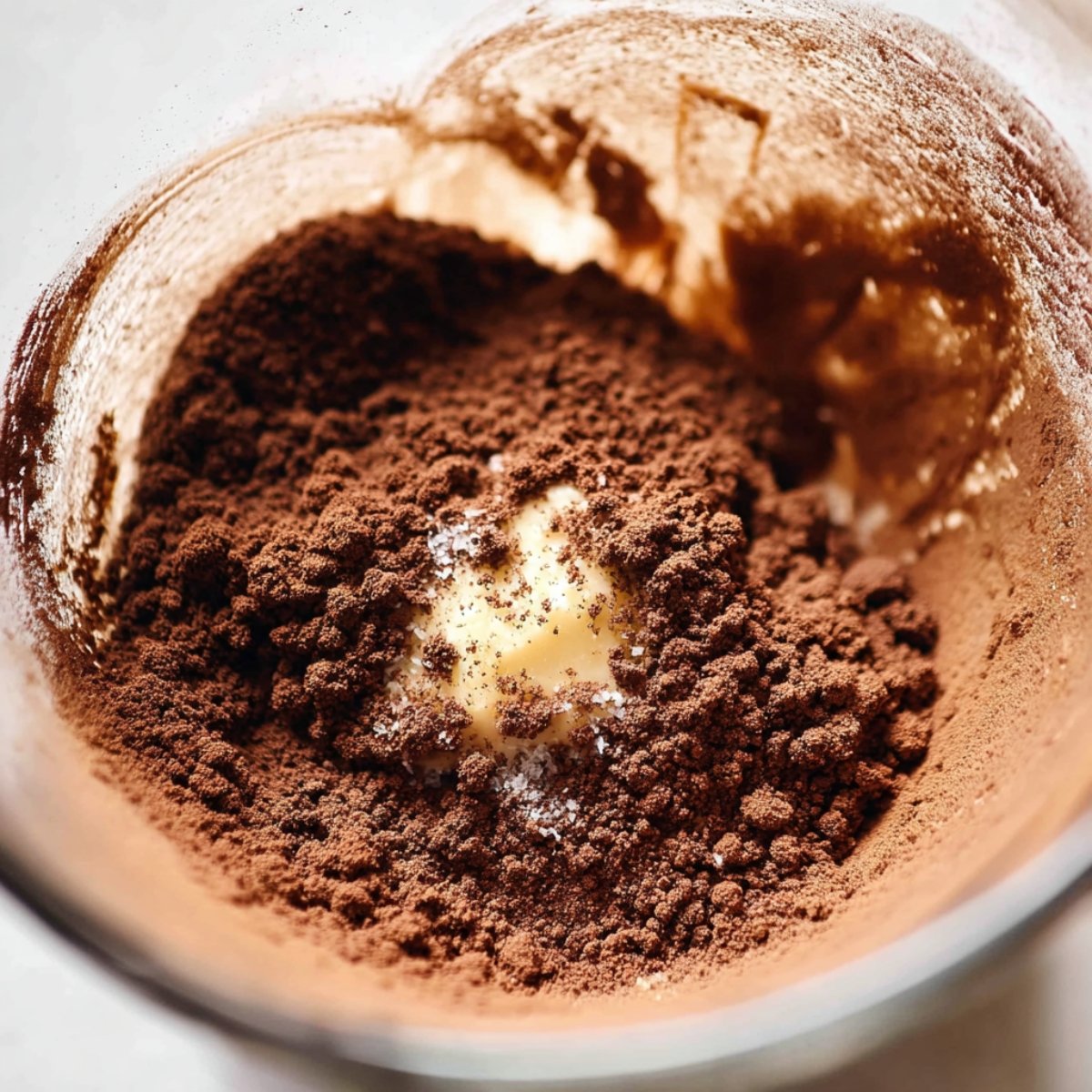 Easy Brown Butter Brownies 10 Image of wet ingredients like butter and cocoa mixed in a bowl.