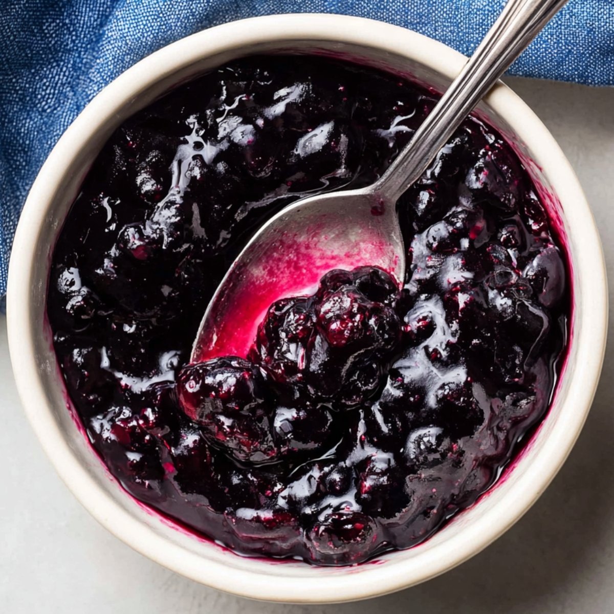 Easy Blueberry Lemon Sweet Rolls 10 Bowl of cooked blueberry filling with spoon