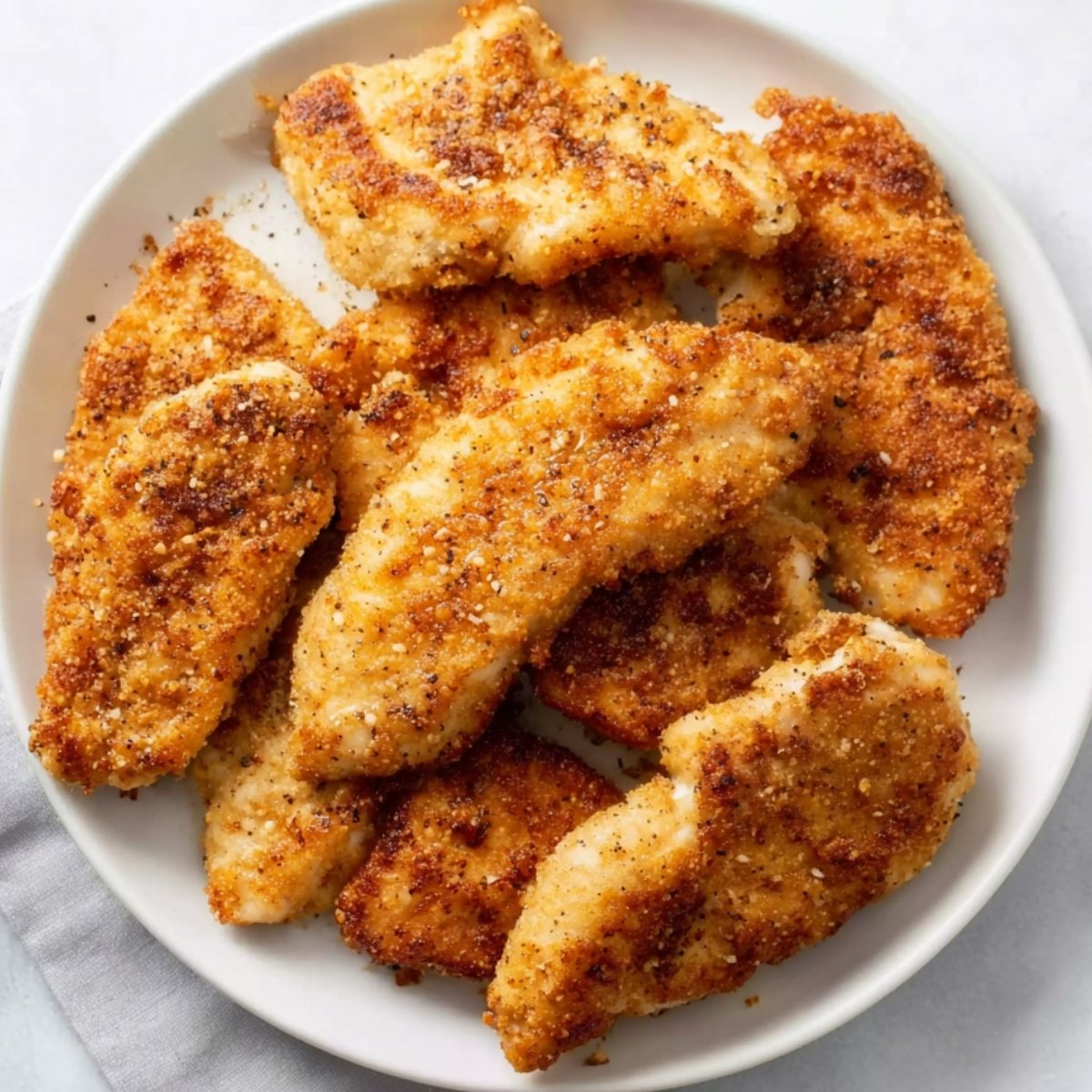 Easy Mushroom Chicken Recipe 11 Breaded chicken pieces frying in a pan.
