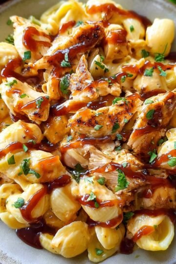 Easy BBQ Chicken Mac and Cheese 15 BBQ Chicken Mac and Cheese with parsley on top.