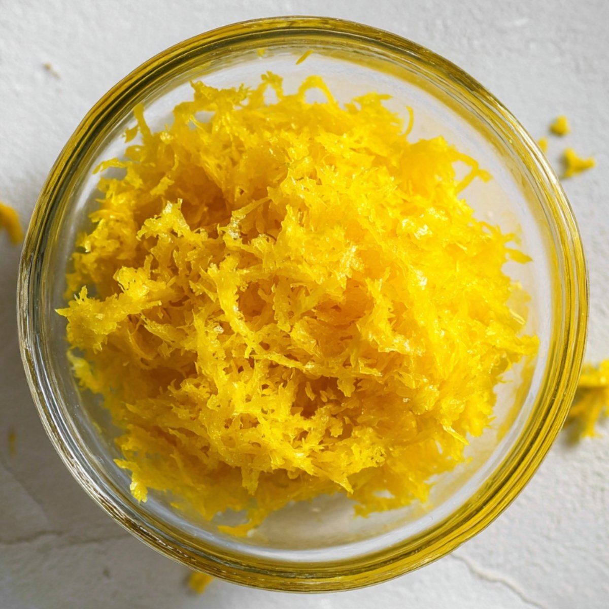 Easy Gluten Free Lemon Curd Cookies Recipe 10 Freshly grated lemon zest in a small glass bowl.