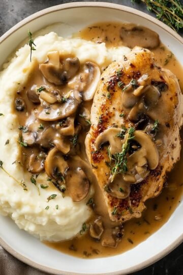 Easy Mushroom Chicken Recipe 3 Mushroom Chicken gravy and mashed potatoes.