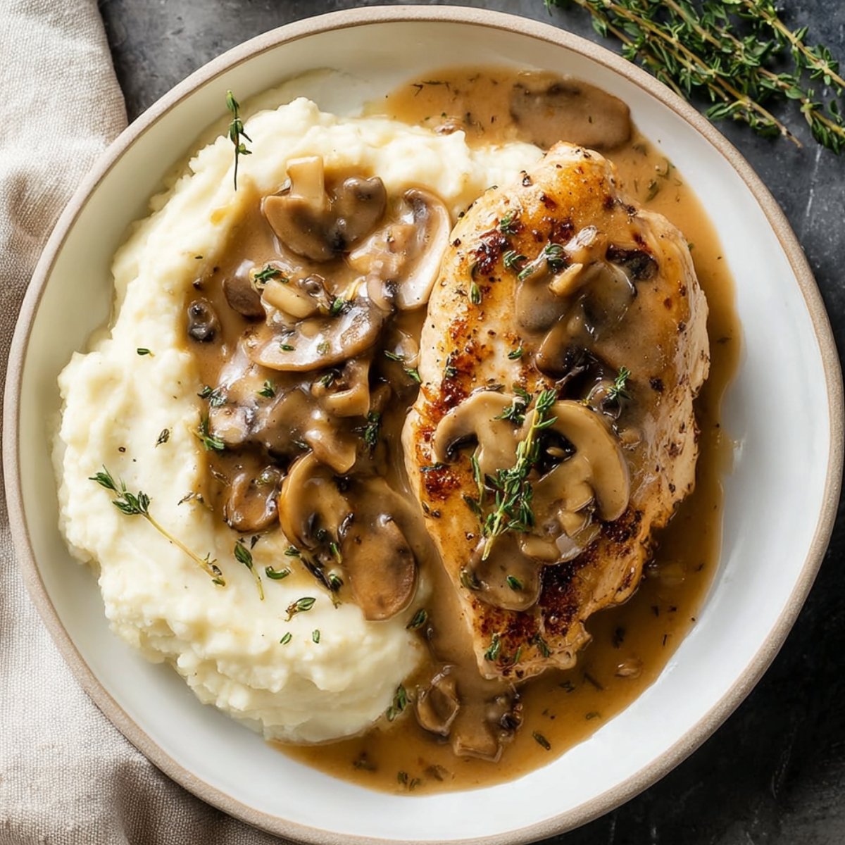 Mushroom Chicken gravy and mashed potatoes.
