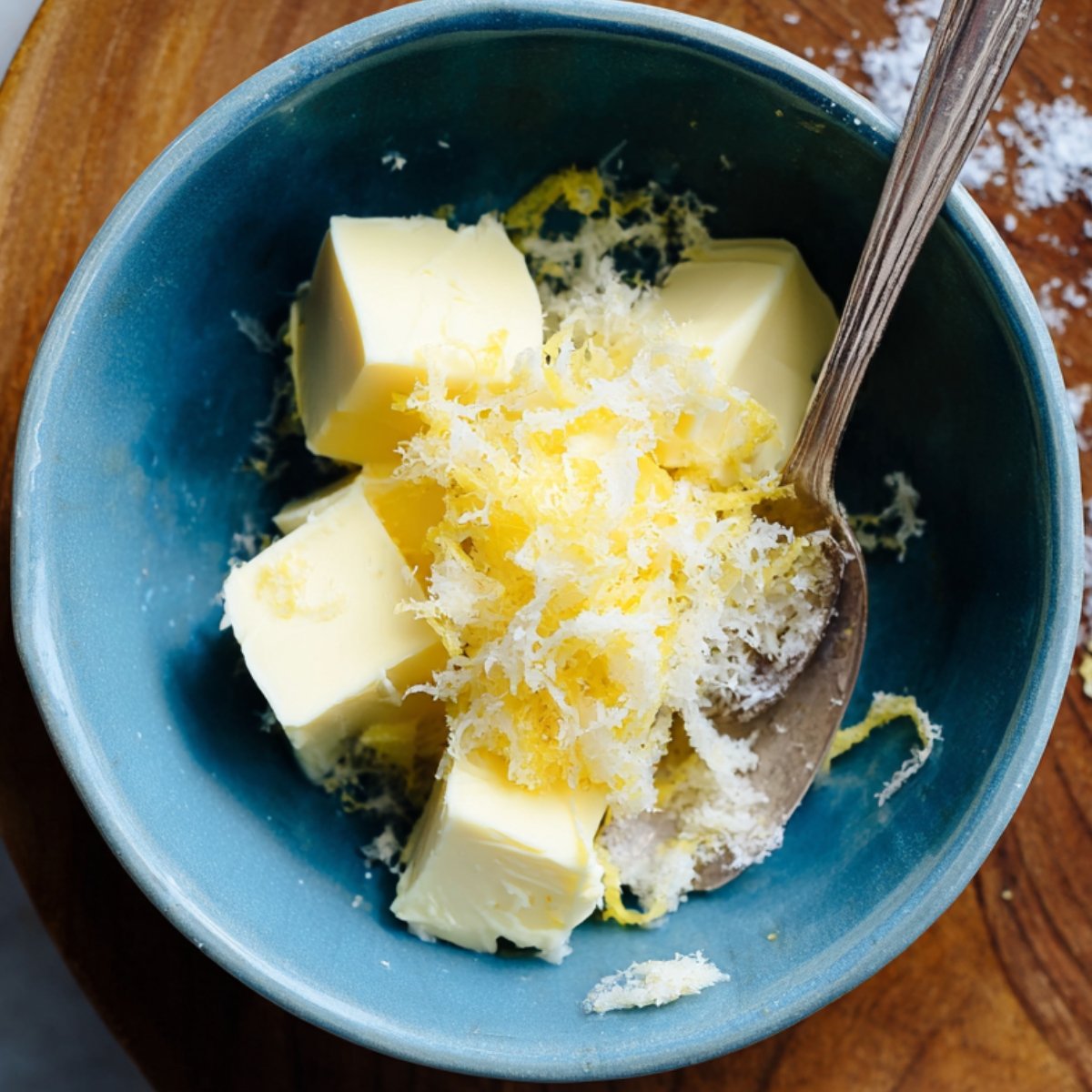 Easy Hasselback Potatoes Recipe 10 Bowl of butter with lemon zest ready for Hasselback potatoes.