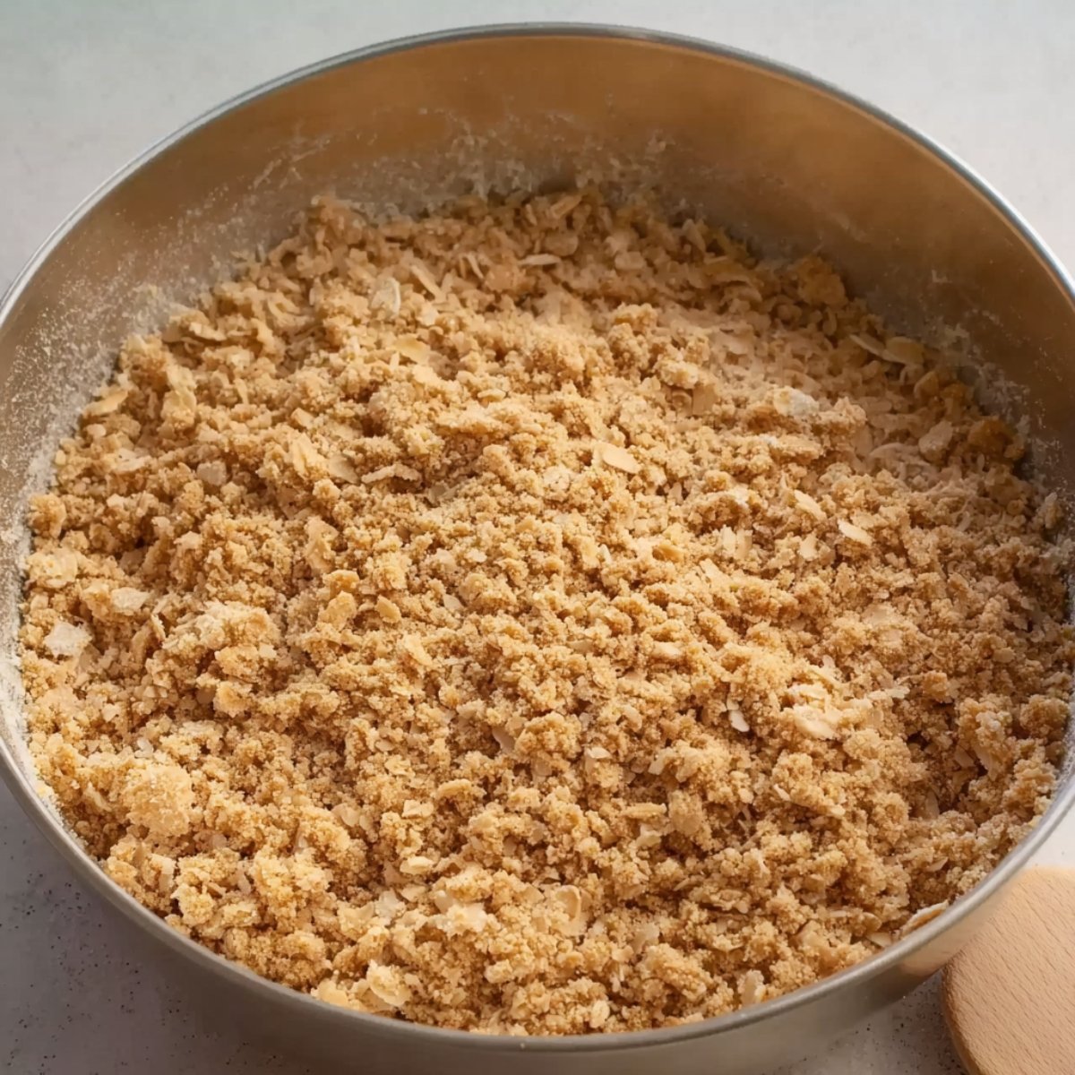 Easy Blueberry Cheesecake Crumble Bars 11 Crust and crumble topping mixture in a bowl.