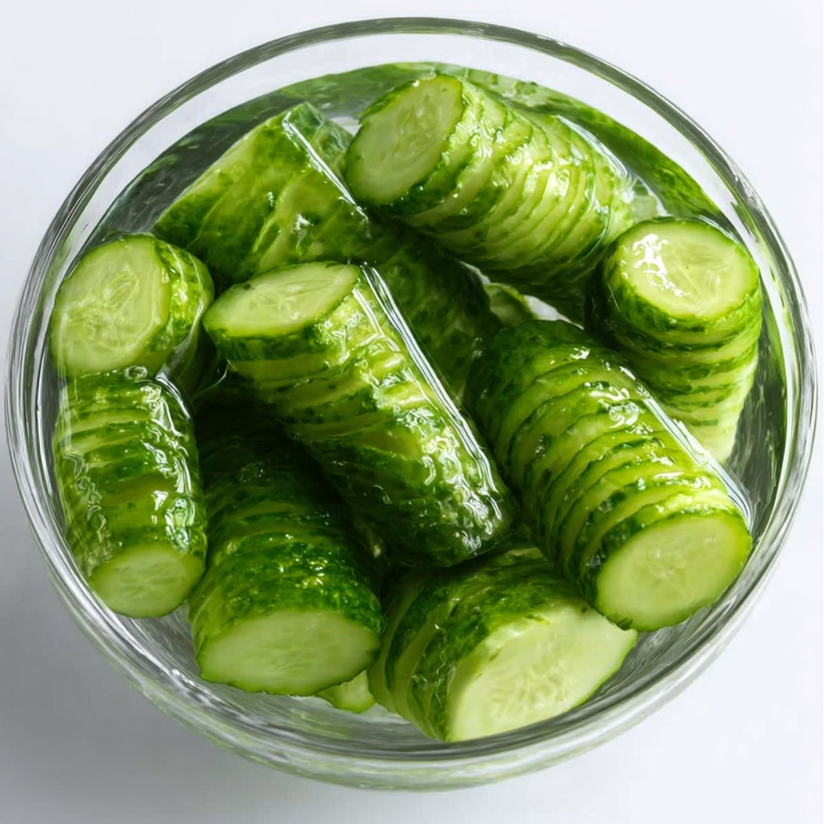 Easy Spicy Asian Cucumber Salad Recipe 10 Sliced cucumbers soaking in water to release salt.