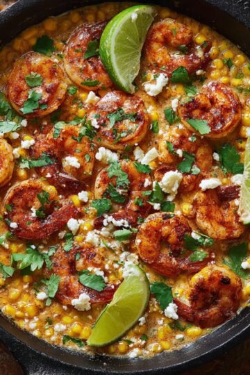 Easy Shrimp and Creamed Corn 13 Creamed corn topped with cooked shrimp and creamed corn, lime, and herbs.